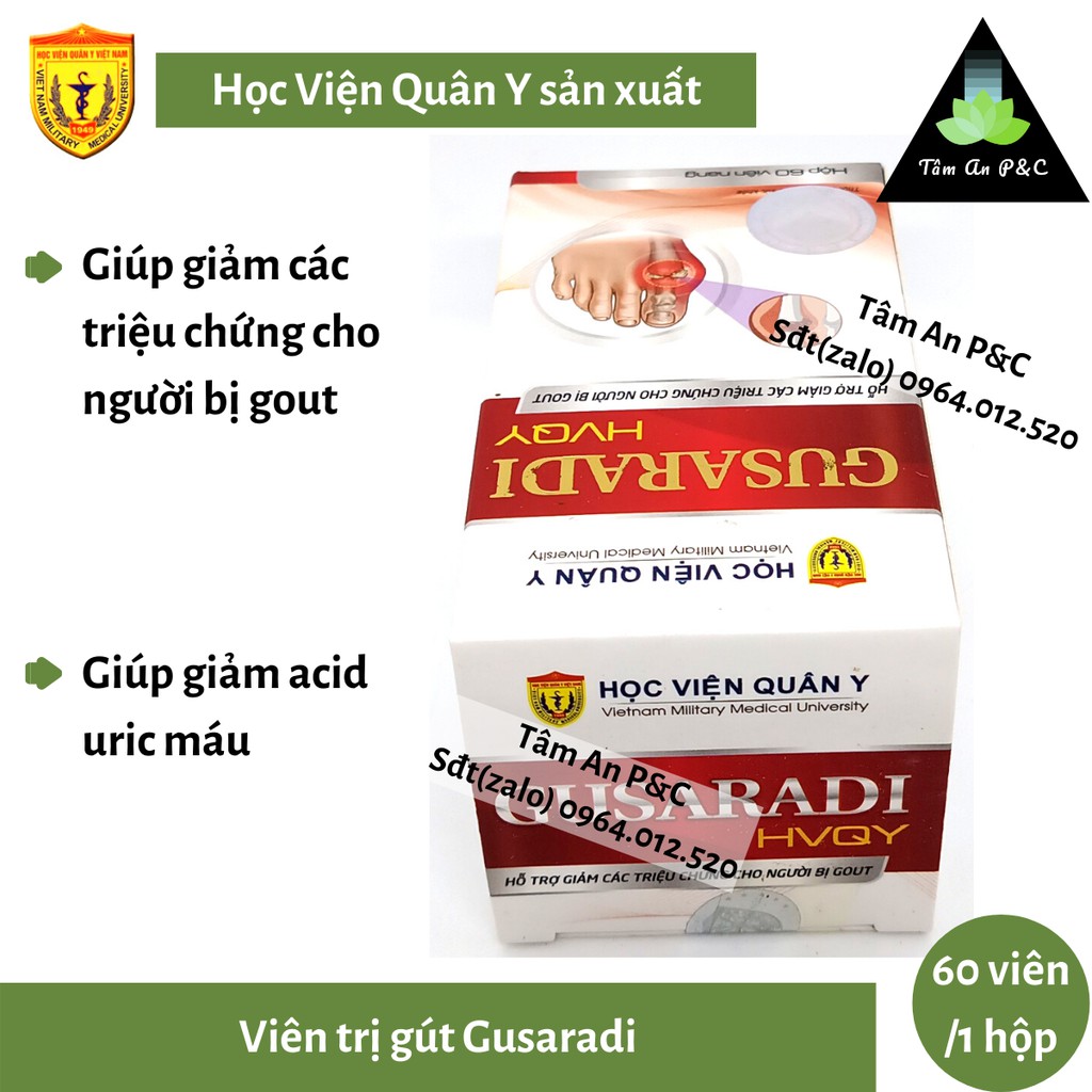 Viên nang tri Gout (Gút) Gusaradi Học viện Quân Y- Dành cho người bị Gout- CHÍNH HÃNG HVQY