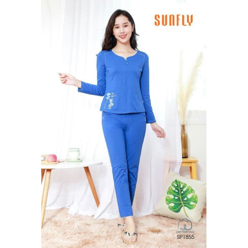 Bộ đồ cotton áo dài tay, quần dài SUNFLY SP1855