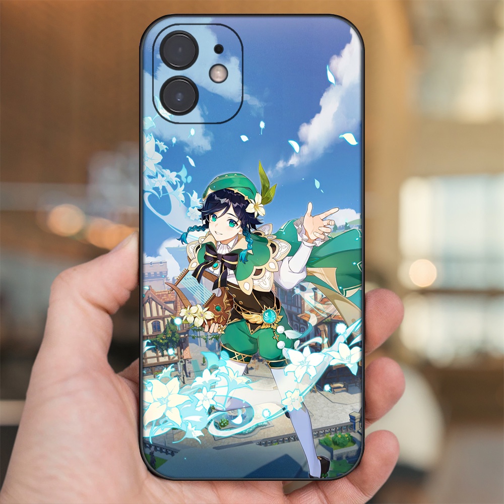 Ốp lưng iPhone 12 dẻo đen cạnh vuông in hình Venti Genshin Impact