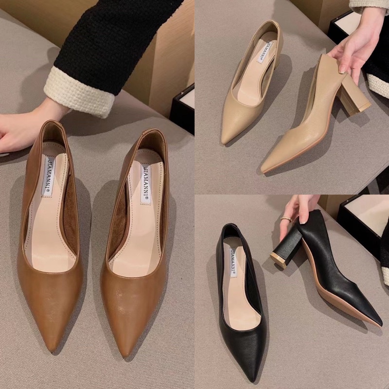 Giày cao gót da trơn gót trụ fullbox hàng quảng châu cao cấp