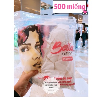 Bông tẩy trang Bella 500 miếng nè.