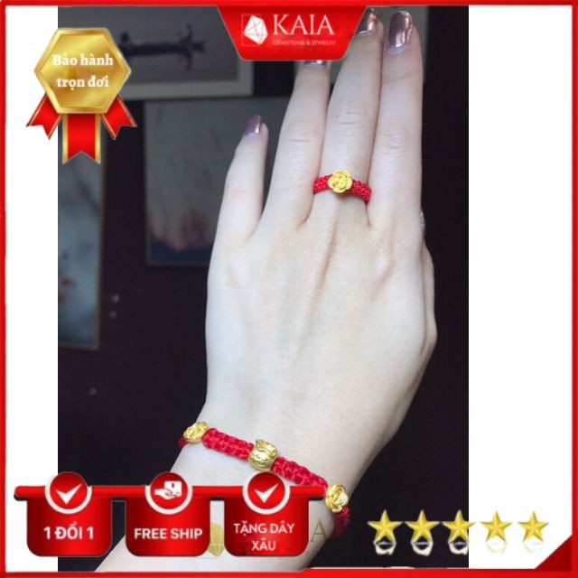 Vòng tay phong thủy charm hoa hồng v.àng 24k - Tặng kèm dây chỉ đỏ đeo tay may mắn - KAIA