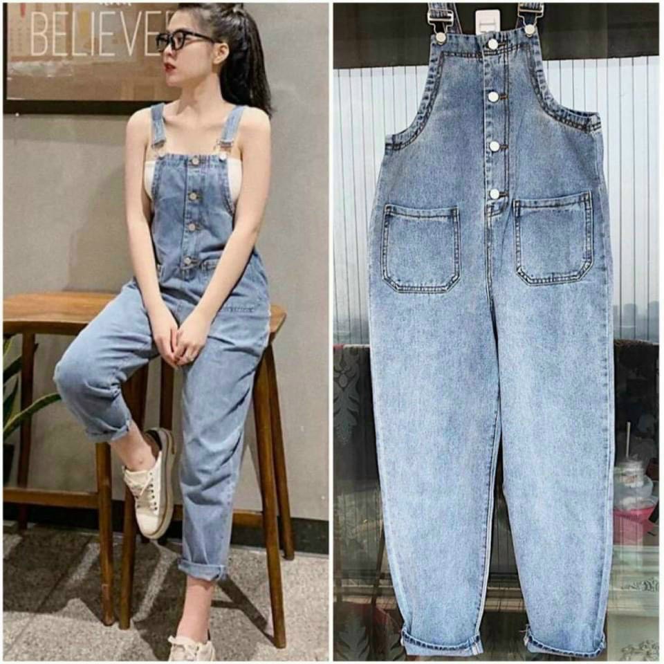 Quần yếm bò khuy ngực 2 túi trước ảnh thật