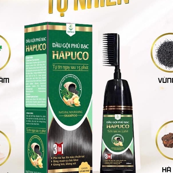 Dầu gội phủ bạc Pucoliza chai 500ml, Dầu gội nhuộm tóc HAPUCO thảo dược thiên nhiên, 3 màu Đen, Nâu Đen, Nâu hạt dẻ