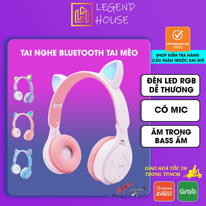 Tai Nghe Bluetooth Không Dây Tai Mèo Học Online Cho Bé Có Mic Tai Nghe Tai Mèo Bluetooth Dễ Thương Âm Thanh Sống Động