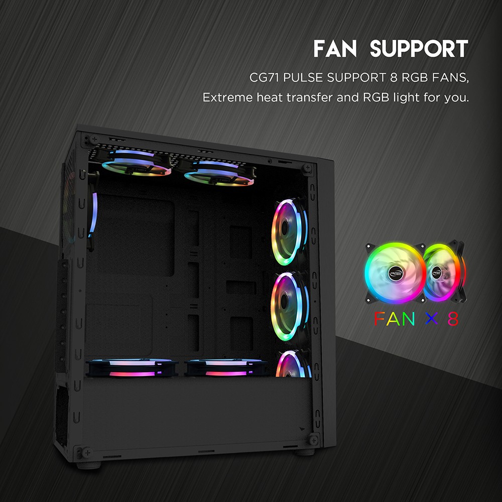 Vỏ Case Máy Tính Mặt Bên Kính Cường Lực FANTECH CG71 PULSE Dải LED RGB Chéo Đẹp Mắt