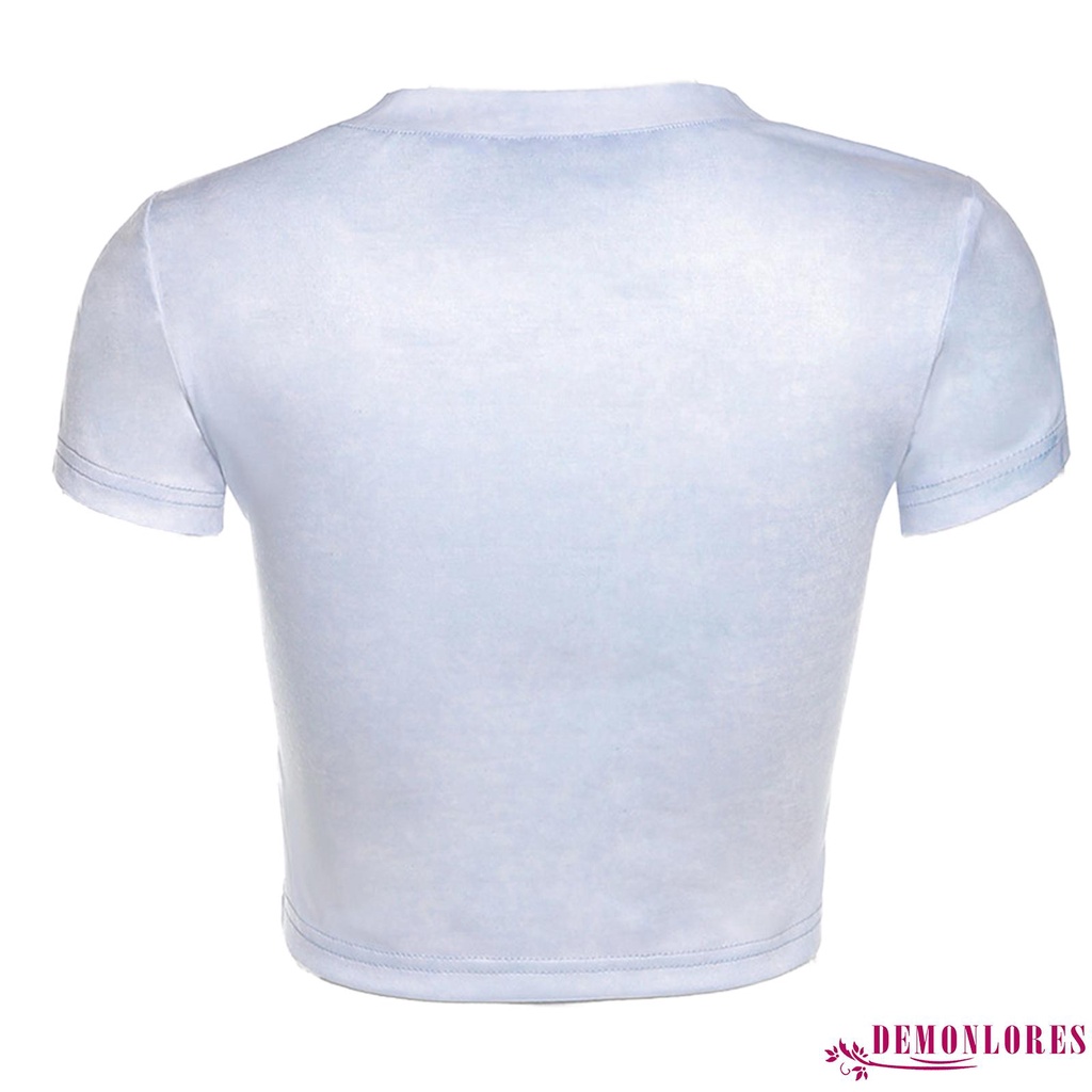 Áo croptop ôm tay ngắn nhuộm màu hình con bướm cho nữ