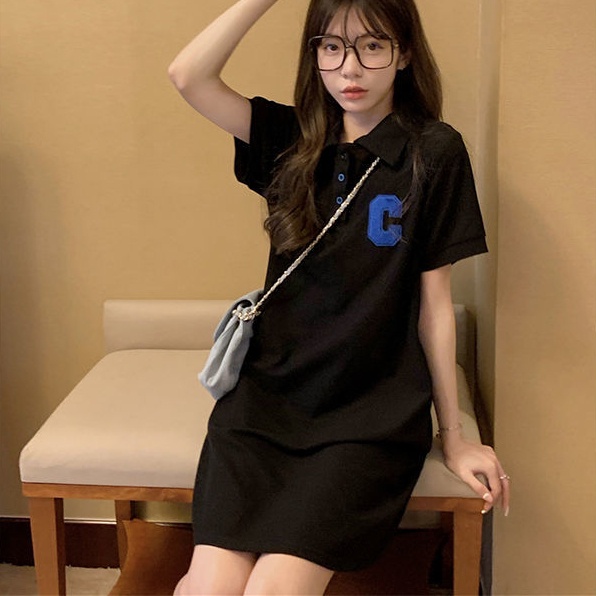 Đầm Chữ A Tay Ngắn Cổ Polo Thiết Kế Mới Xinh Xắn Thời Trang Cho Nữ