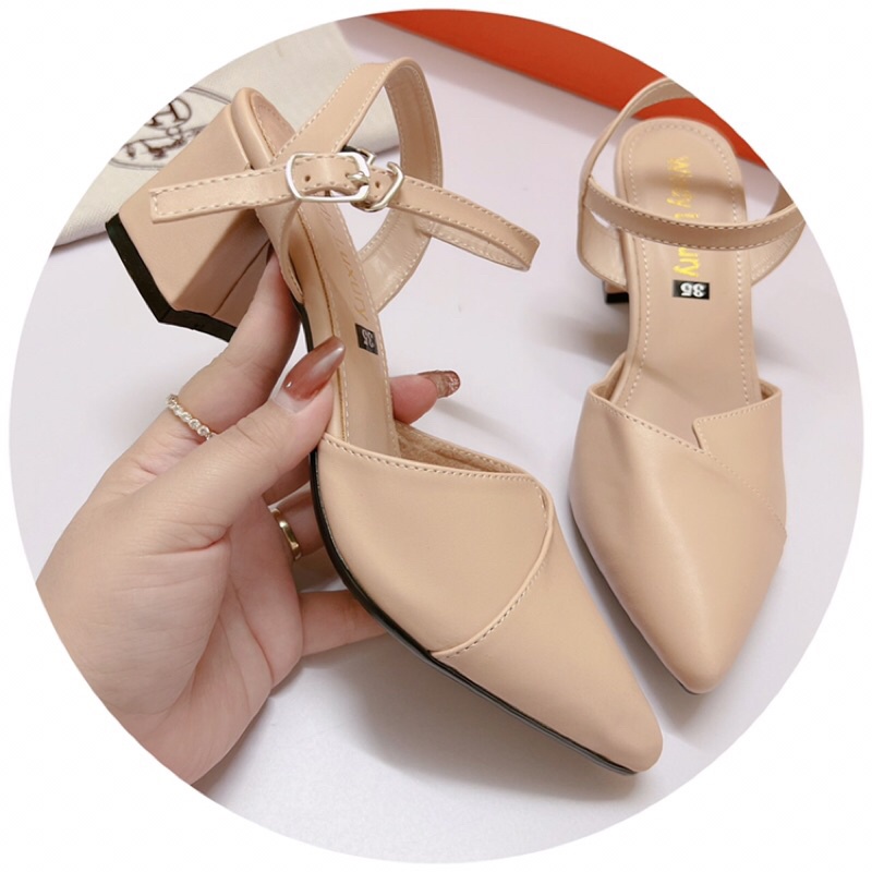 Bán sỉ Giày sandal bít mũi da lì gót vuông 6p hàng vnxk chắc chắn