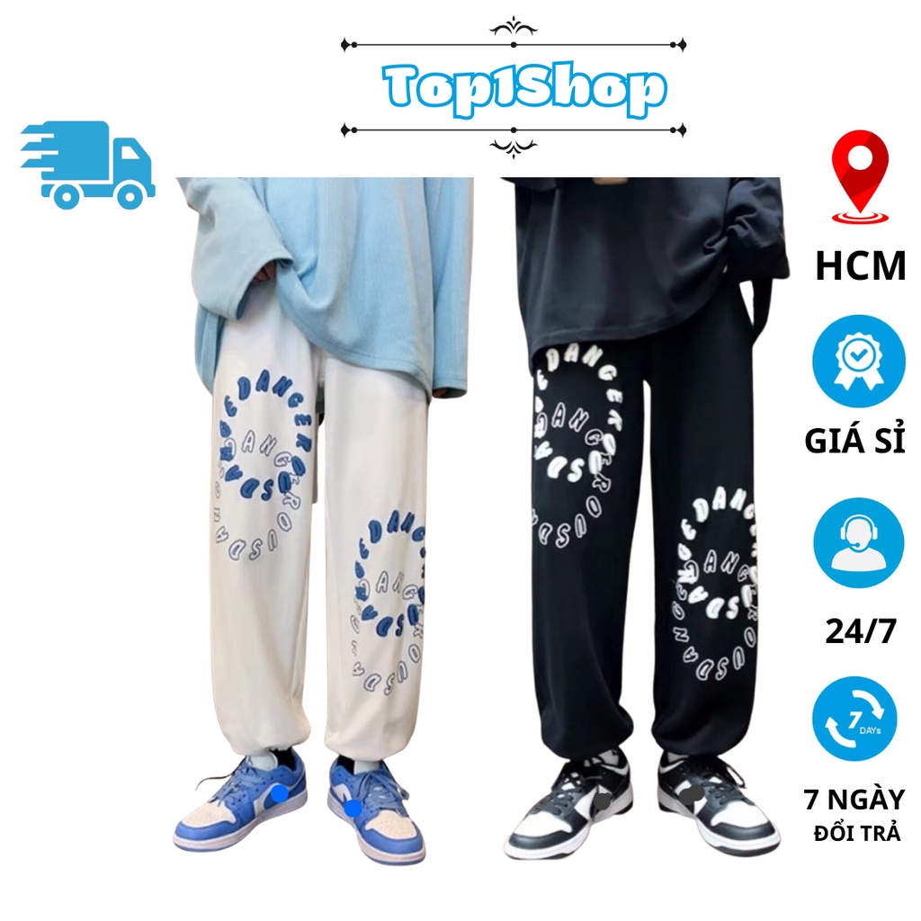 Quần Ổng Rộng Nam Nữ Unisex - Quần Jogger Thêu Chữ Ulzzang Dây Rút Ở Gấu - Top1shop