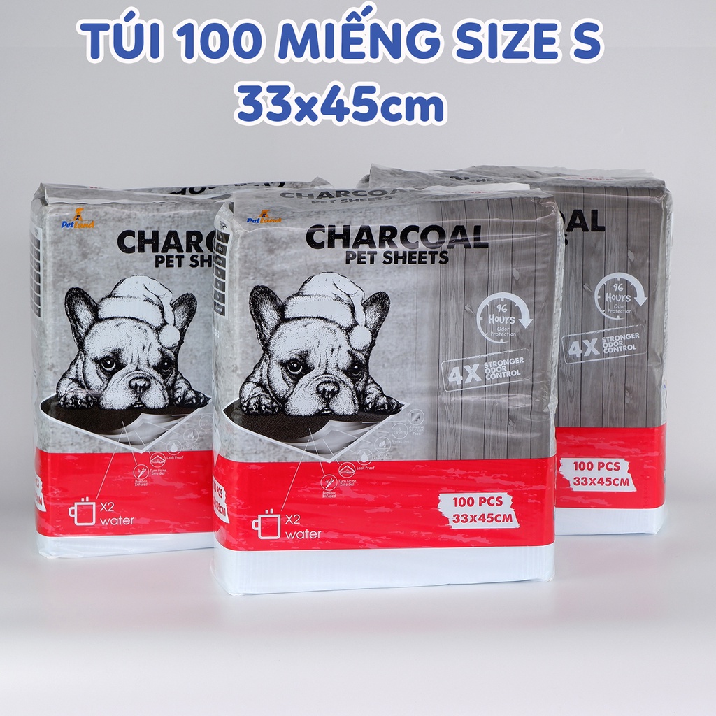 Túi tã lót chuồng charcoal cho chó, thú cưng, mèo, lót lồng khay vệ sinh, sàn xe  cỡ S 33x45, M 45x60