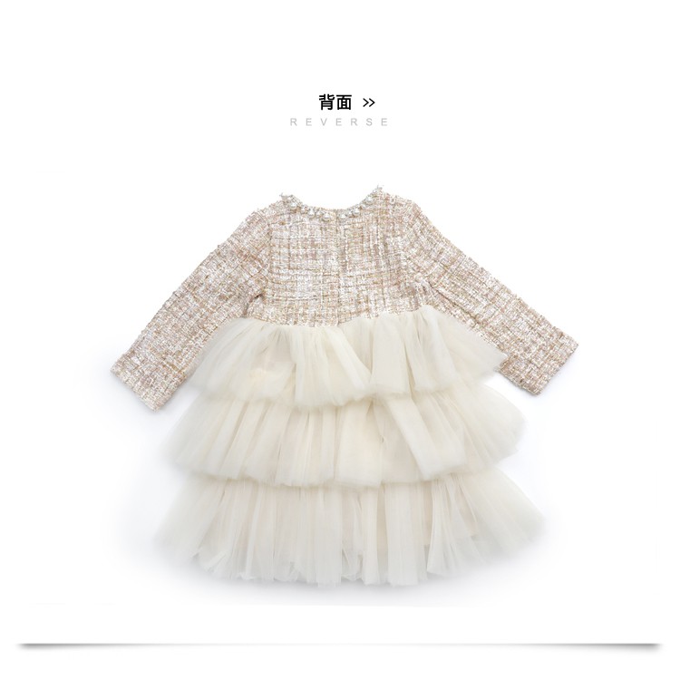 Váy công chúa cho bé gái 3-8 tuổi dạ phối ren hãng Tong Yan, Đầm dạ trẻ em