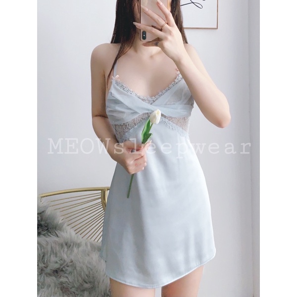 ĐẦM NGỦ LỤA CAO CẤP PHỐI LƯỚI REN - MEOWsleepwear