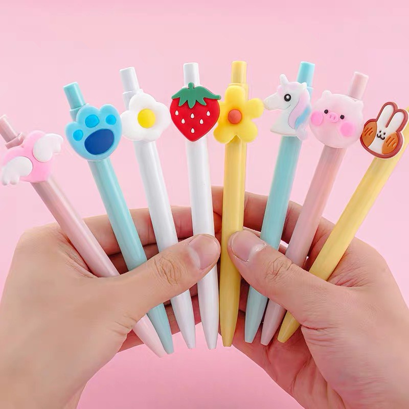 Bút Bi Macaron Bấm Gel Đen Gắn icon Cute Xinh Xắn Dễ Thương