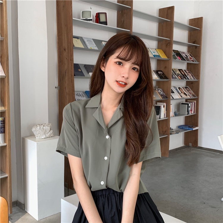 IELGY   Áo Sơ Mi chiffon Mỏng Tay Ngắn Thời Trang Mùa Hè Cho Nữ