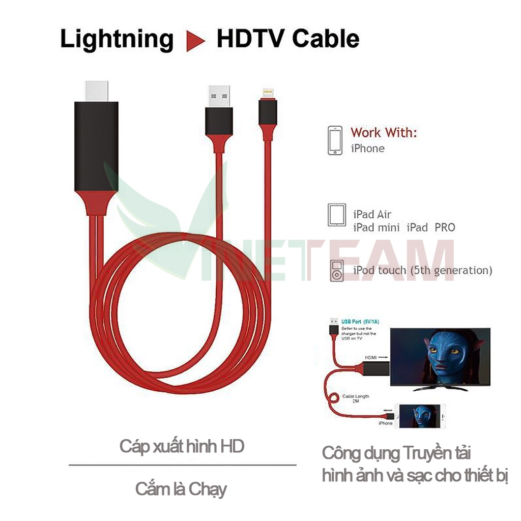 Cáp chuyển tín hiệu Lightning To HDMI - Siêu xịn - Kết nối sang tivi, TV, máy chiếu HDTV Cable Plug and Play -dc4437