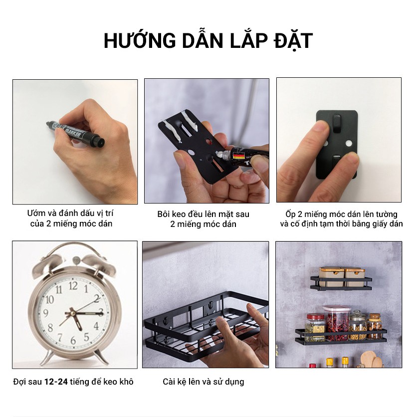 Kệ để gia vị Inox Đen Dán Tường gạch men tiện lợi gọn gàng bàn bếp Không cần khoan tường | BigBuy360 - bigbuy360.vn
