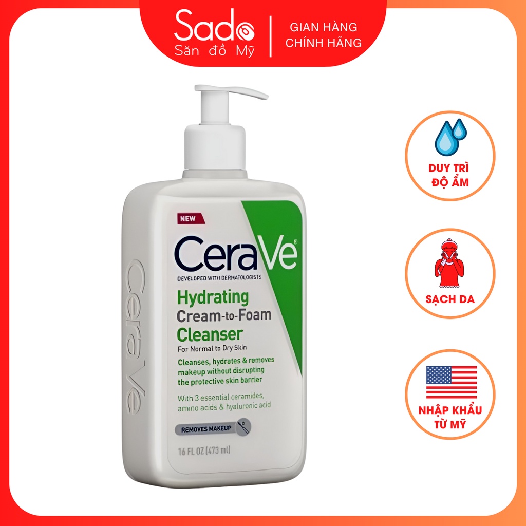 Sửa Rửa Mặt CeraVe Hydrating Cream To Foam Cleanser Bảo Vệ Và Dưỡng Ẩm Da 355ml