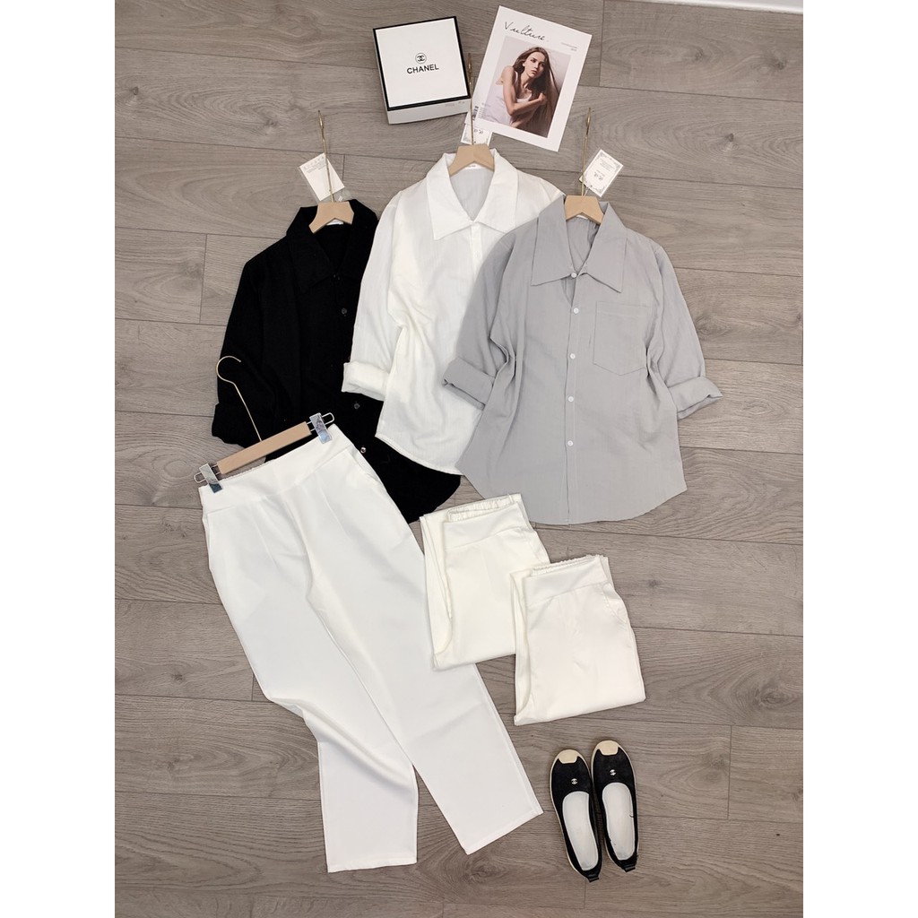 Sét Đũi Áo Sơ Mi Túi Ngực Mix Quần Suông | BigBuy360 - bigbuy360.vn