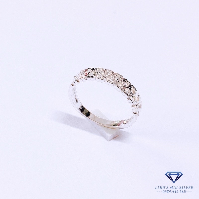 Nhẫn nữ bạc thật hình trái tim xếp khít thân dày dặn LINH MIU SILVER