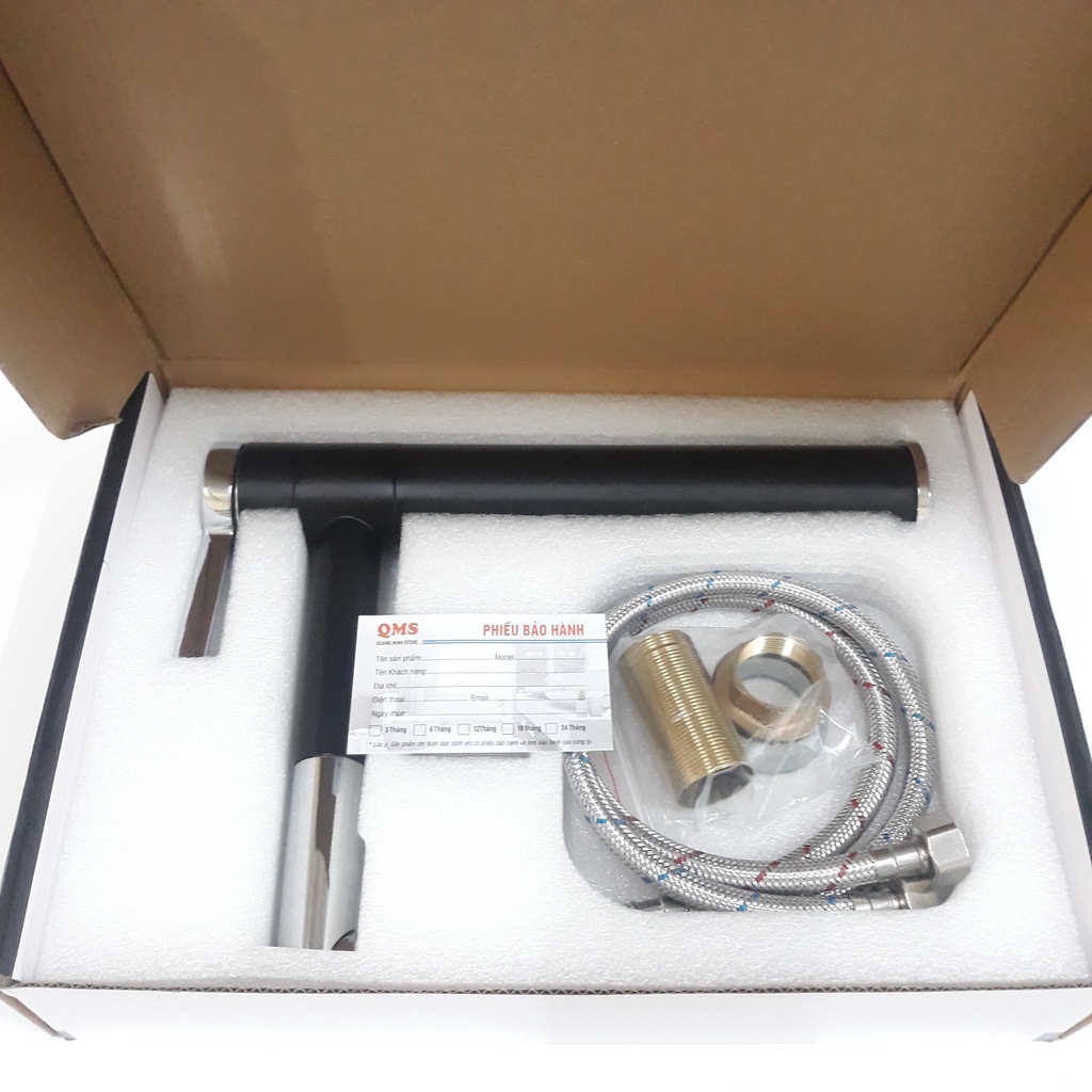 Vòi lavabo nóng lạnh bằng đồng hình trụ tròn 30cm sơn tĩnh điện đen bạc cao cấp
