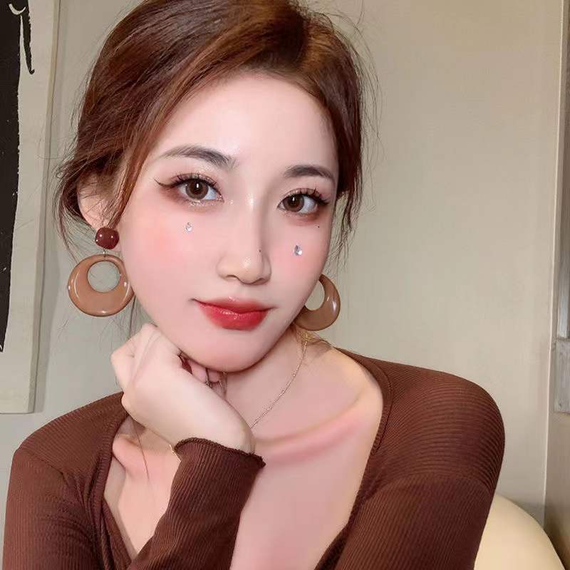 Bông Tai Mạ Bạc 925 Hình Tròn Cỡ Lớn Phong Cách Retro Hong Kong Thời Trang