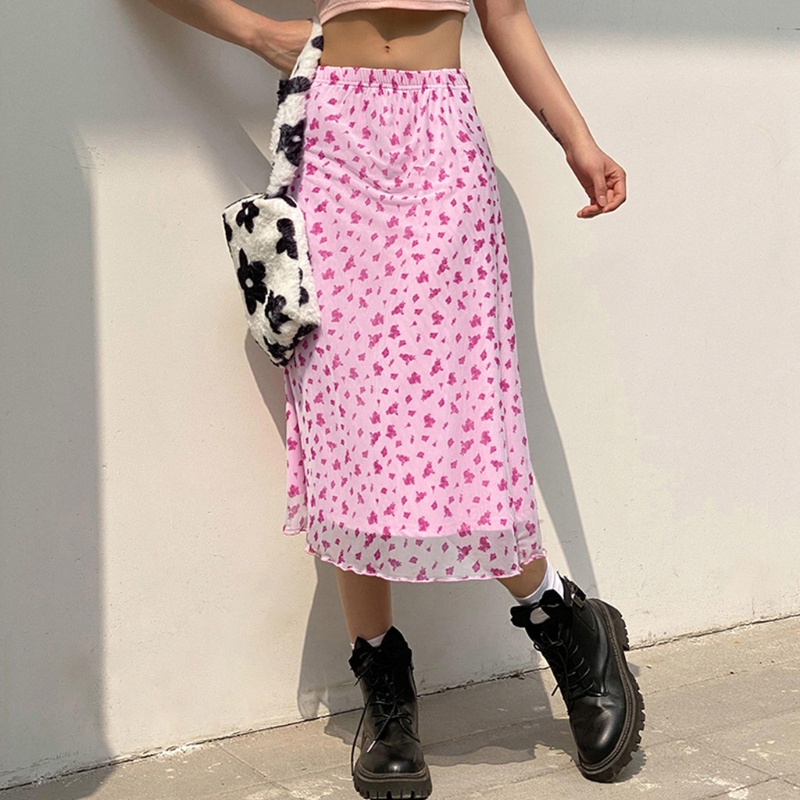 Chân Váy Chữ A Lưng Cao Dáng Rộng In Họa Tiết Hoa Phong Cách Harajuku Cho Nữ