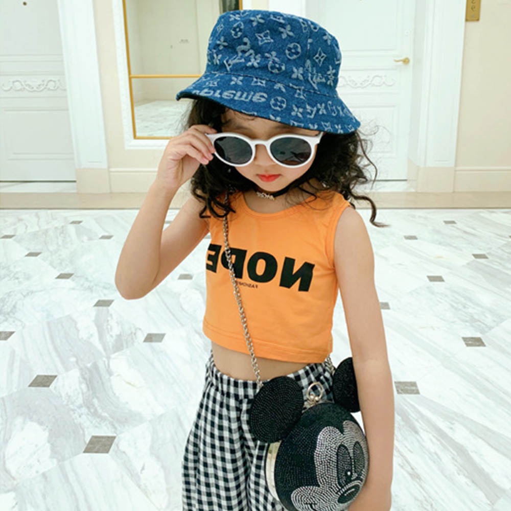 BEAR LEADER Áo Croptop Sát Nách In Chữ Thời Trang Mùa Hè Mới 2022 Cho Bé Gái 3-7 Tuổi