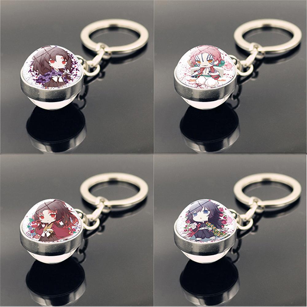 BARRY Trendy Time|Pendant Double Side Glass Cosplay Prop Keyring Anime Demon Slayer Keychain Kamado Tanjirou Spin Moon Kimetsu No Yaiba Tomioka Giyuu Unisex Kamado Nezuko Glass Ball Keychain