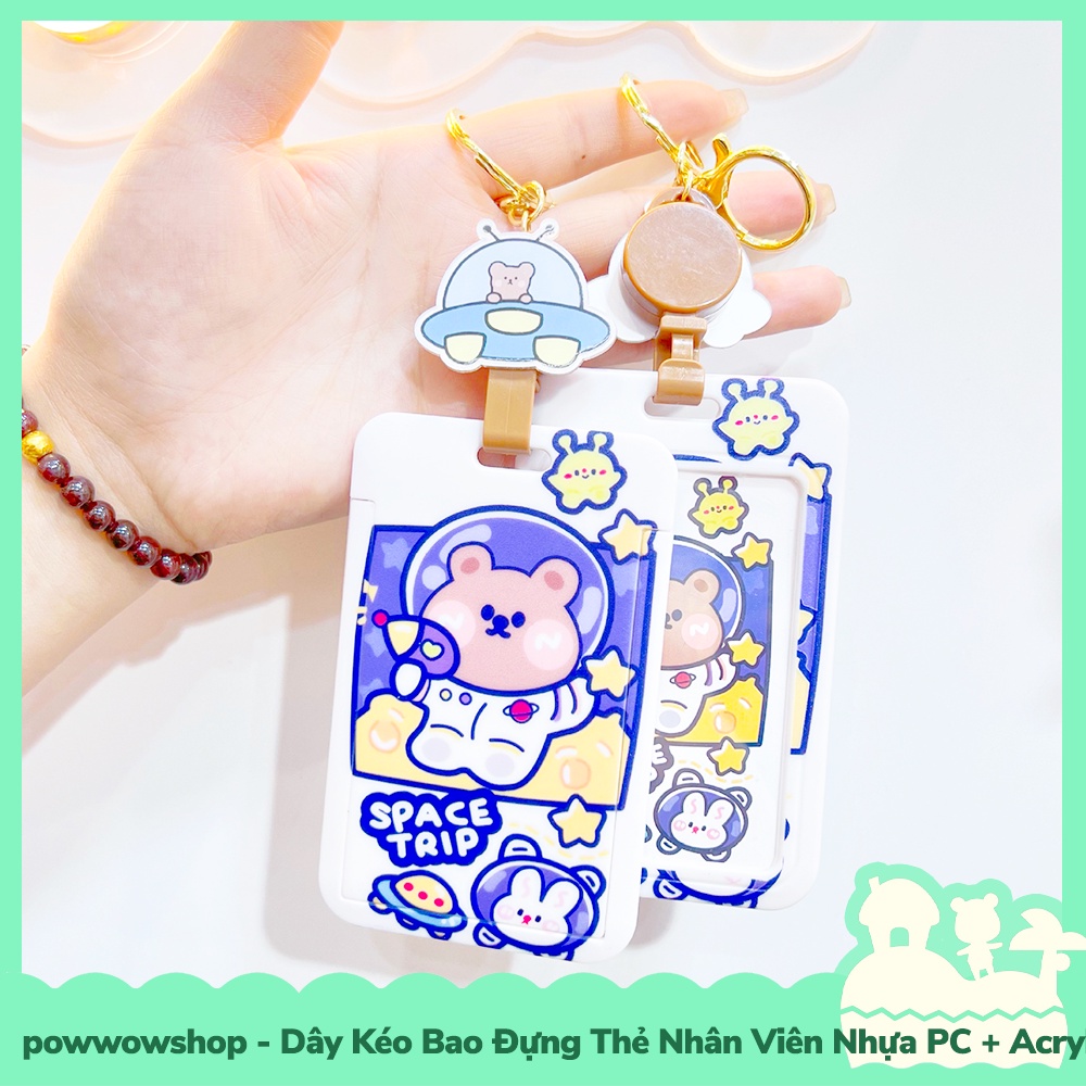 [Sẵn VN - Hỏa Tốc] Dây Kéo Bao Đựng Thẻ Nhân Viên Nhựa PC + Acrylic Mẫu Nhân Vật Hoạt Hình Rabbit Bear Astronaut Space