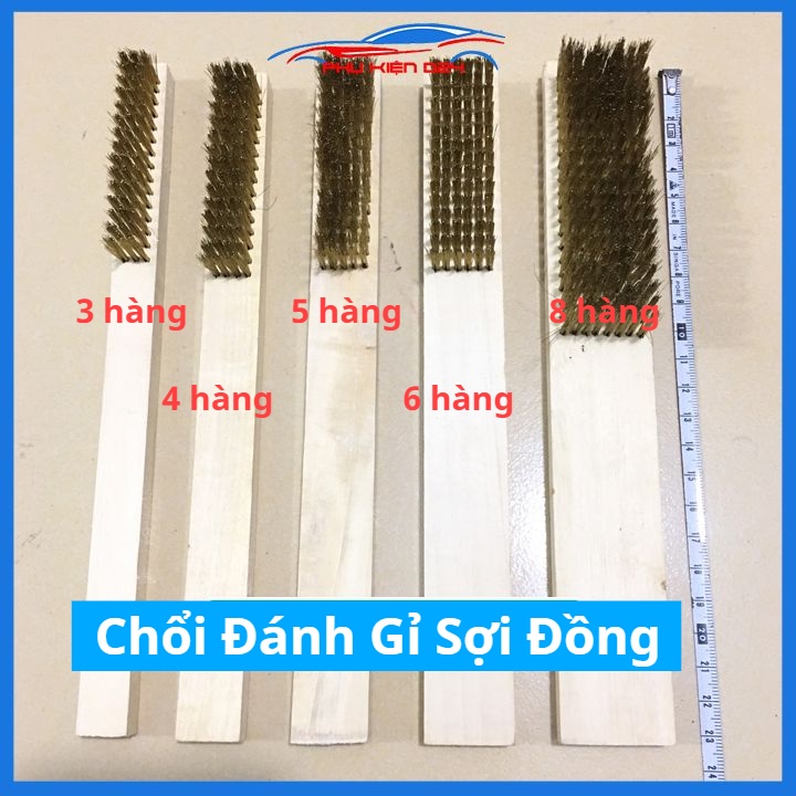 Bàn Chải Đánh Rỉ Sợi Đồng Cán Gỗ Đủ Loại