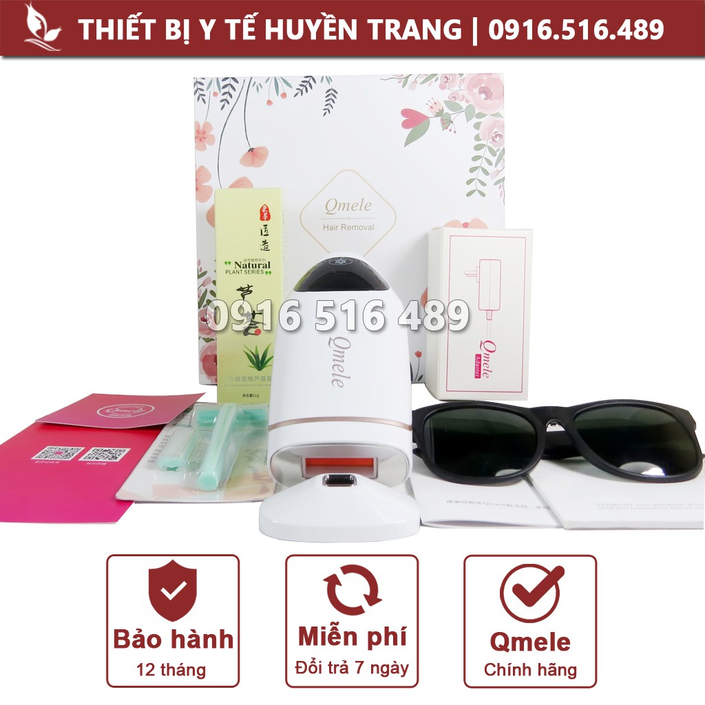 Máy Tẩy Lông Vĩnh Viễn Qmele IPL V301-S Chính Hãng Mini Đầu Lạnh Viền Hồng Triệt Lông Mặt, Nách, Bikini, Vùng Kín