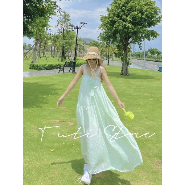 Đầm 2 dây cột nơ tiểu thư MOCHI DRESS xanh mint