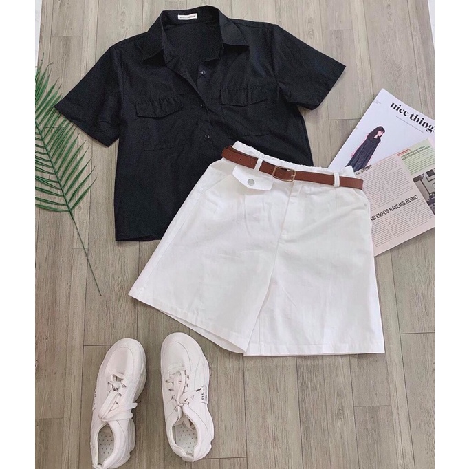 Áo croptop 2 túi hộp