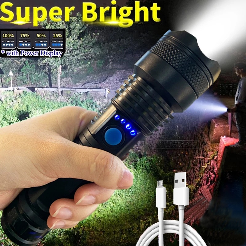 Đèn Pin Cầm Tay Ba Chế Độ Có Thể Sạc Lại Bằng Cổng USB Dùng Trong Trường Hợp Khẩn Cấp