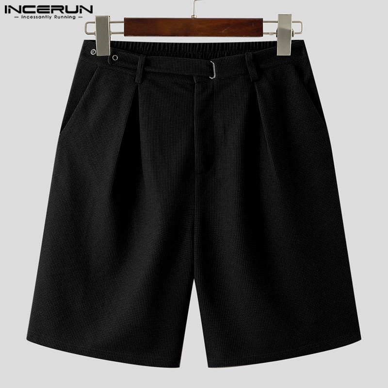 Quần short Incerun cạp cao ống rộng phong cách mùa hè cho nam