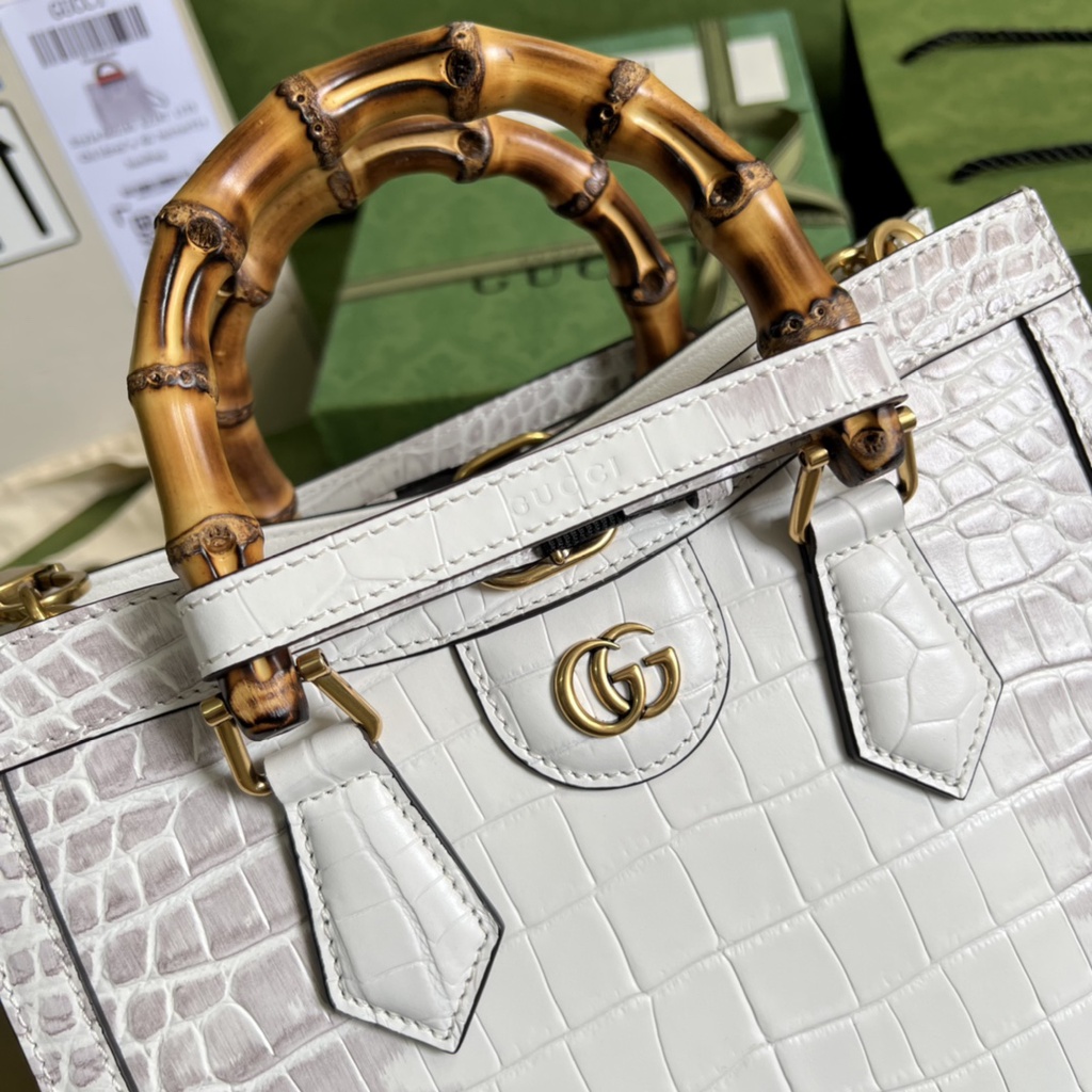 Túi xách quai trúc nữ da thật thời trang cao cấp Gucci GG GC thiết kế vân da ca sấu bạch tạng