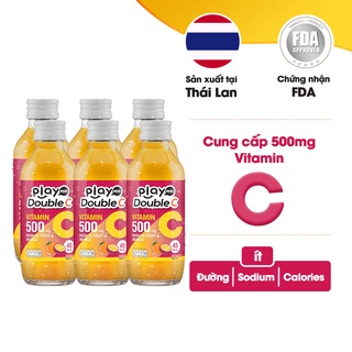 Lốc 6 chai nước giải khát vị chanh dây và cam Playmore Double C 160ml x 6 chai thức uống bổ sung viatmin C