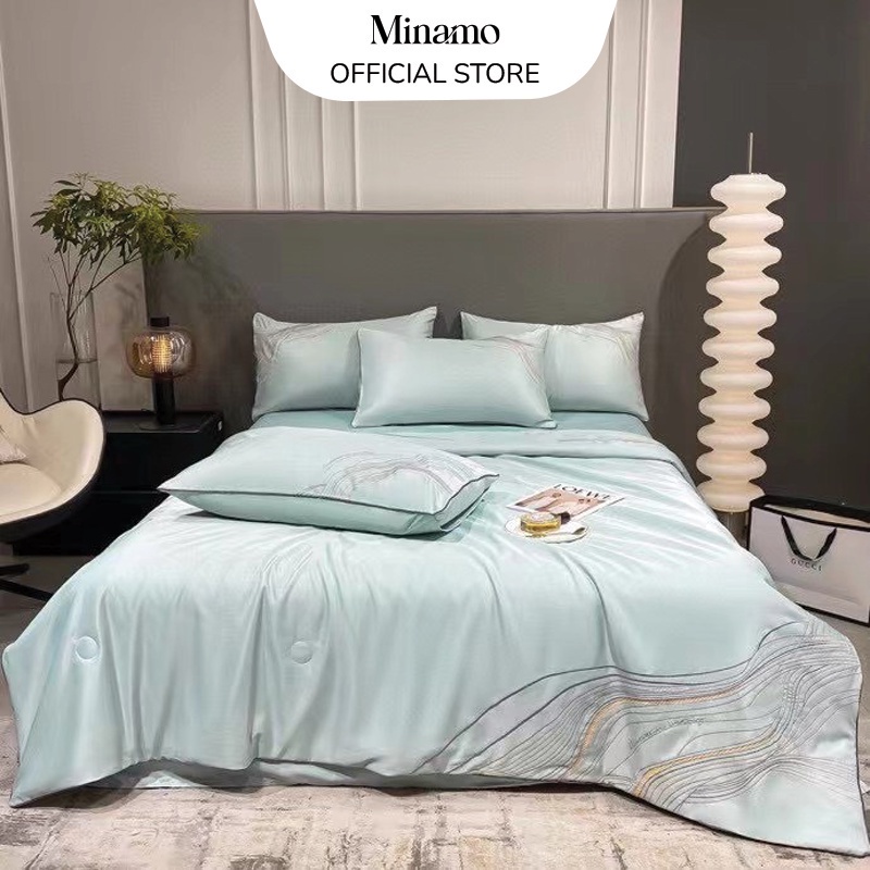 Bộ Chăn Ga Gối Lụa Thái Minamo D14 Cao Cấp, Nhiều Mẫu, Chăn Trần Hè Mềm Mịn, Thoáng Mát - Bảo Hành Chính Hãng Minamo