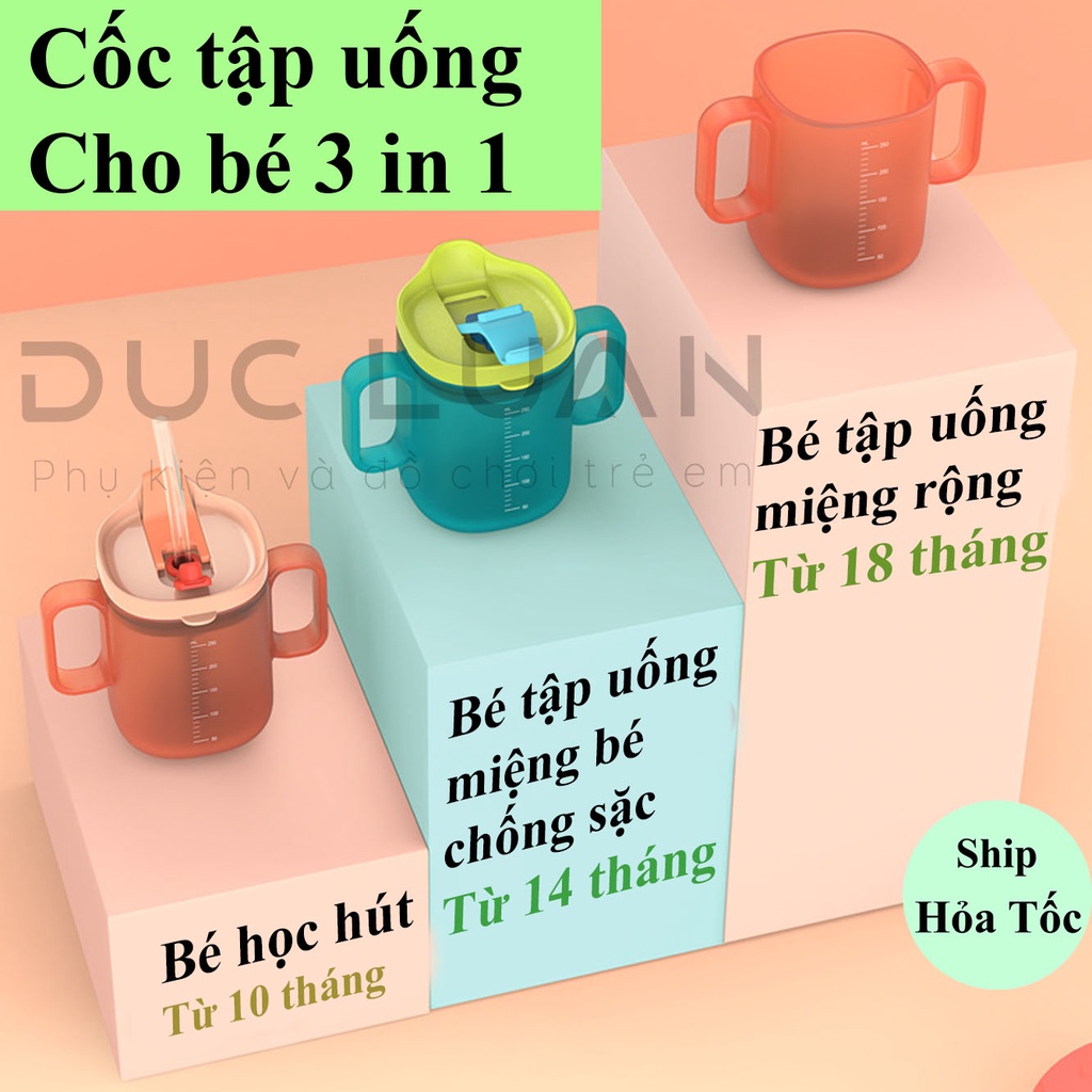 Cốc tập hút cho bé - Cốc tập uống 3 giai đoạn - Chính hãng Hugokids