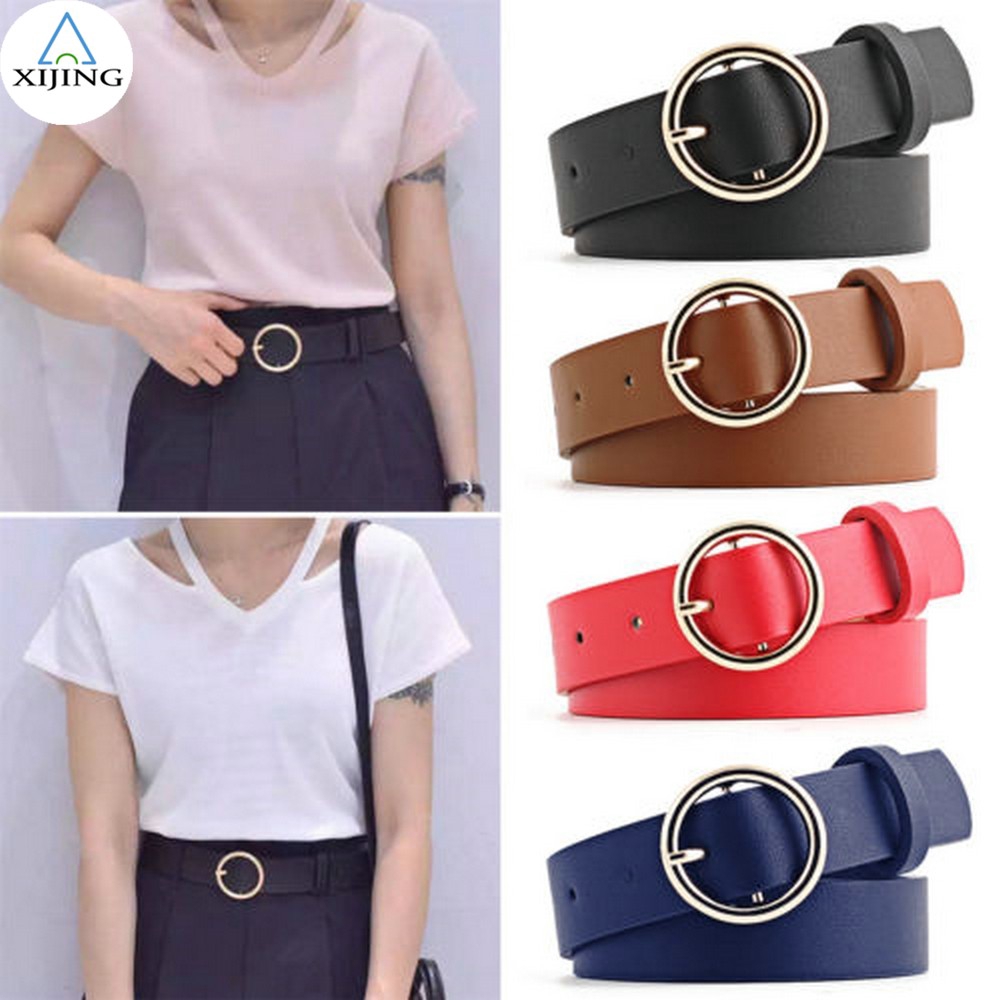 Thắt lưng da khóa tròn phong cách boho cho nữ