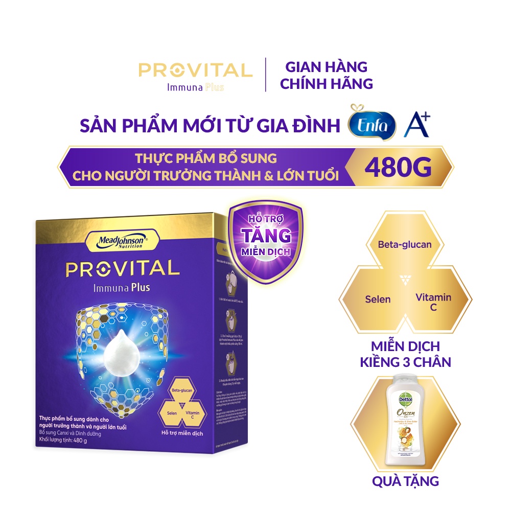 [Tặng sữa tắm Dettol Onzen 200g] Sữa cho người trưởng thành và lớn tuổi Provital Immuna Plus 480g