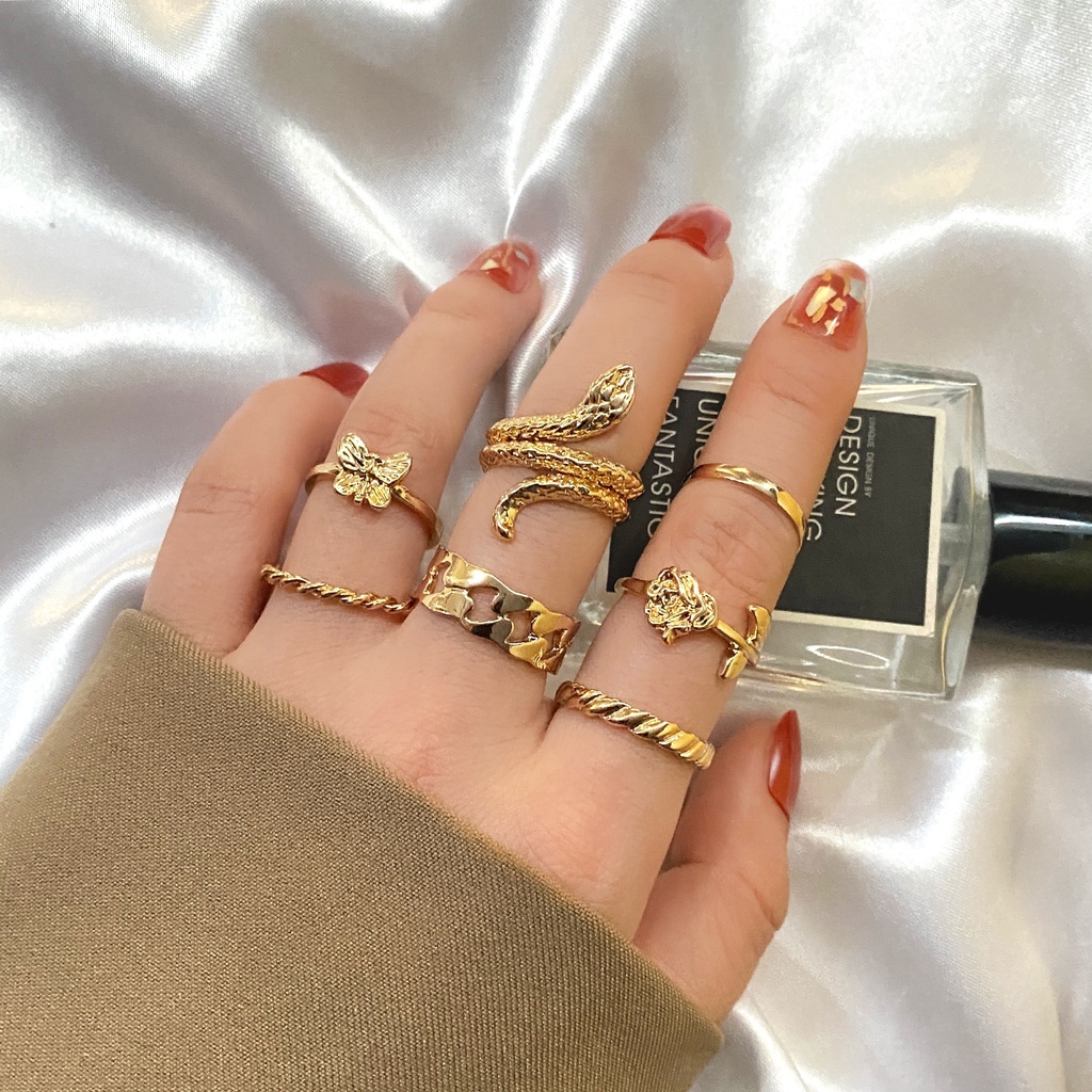 Nhẫn Thời Trang Màu Vàng Kim/Bạc Nhiều Kiểu Dáng Retro Phong Cách Hàn Quốc Cho Nam Và Nữ