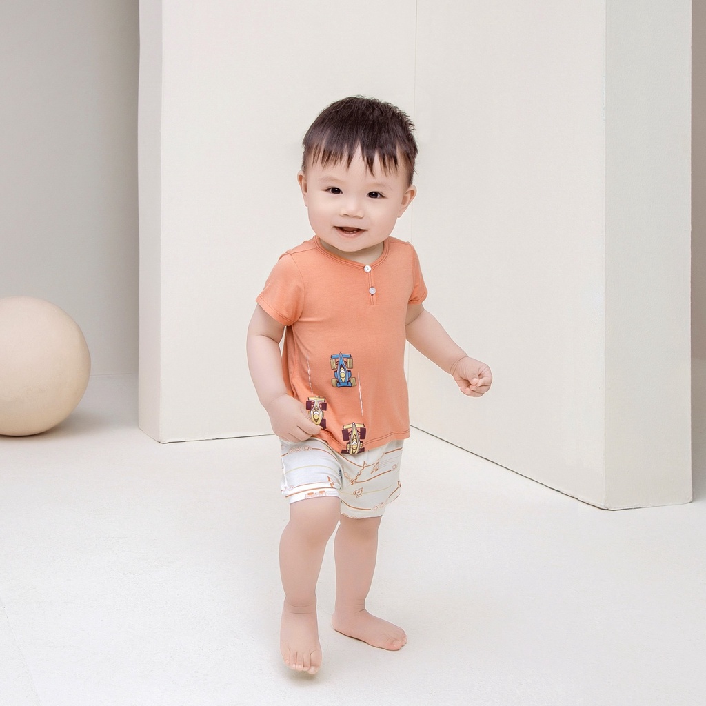 Chaang bộ cộc tay cổ trụ cho bé chất cotton mùa hè dành cho bé từ 3 tháng đến 5 tuổi SS2022D04