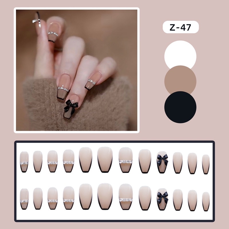 Set 24 móng giả D425 đính đá cao cấp ( Tặng kèm keo và dũa )