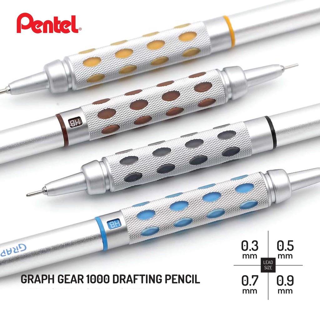 Chì Kim Kỹ Thuật Cao Cấp Pentel Graphgear 1000 | Thân Kim Loại Sang Trọng | 4 Cỡ ngòi