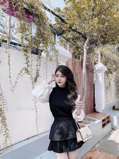 ÁO LEN MỎNG MIX TAY SƠ MI HỞ VAI