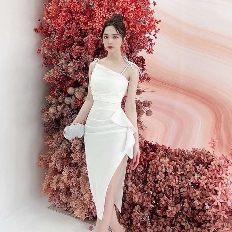 Váy đầm nữ dự tiệc ôm body 2 dây phối bèo eo xinh xắn dễ thương đơn giản nhưng tinh tế sang trọng thời trang THIA House