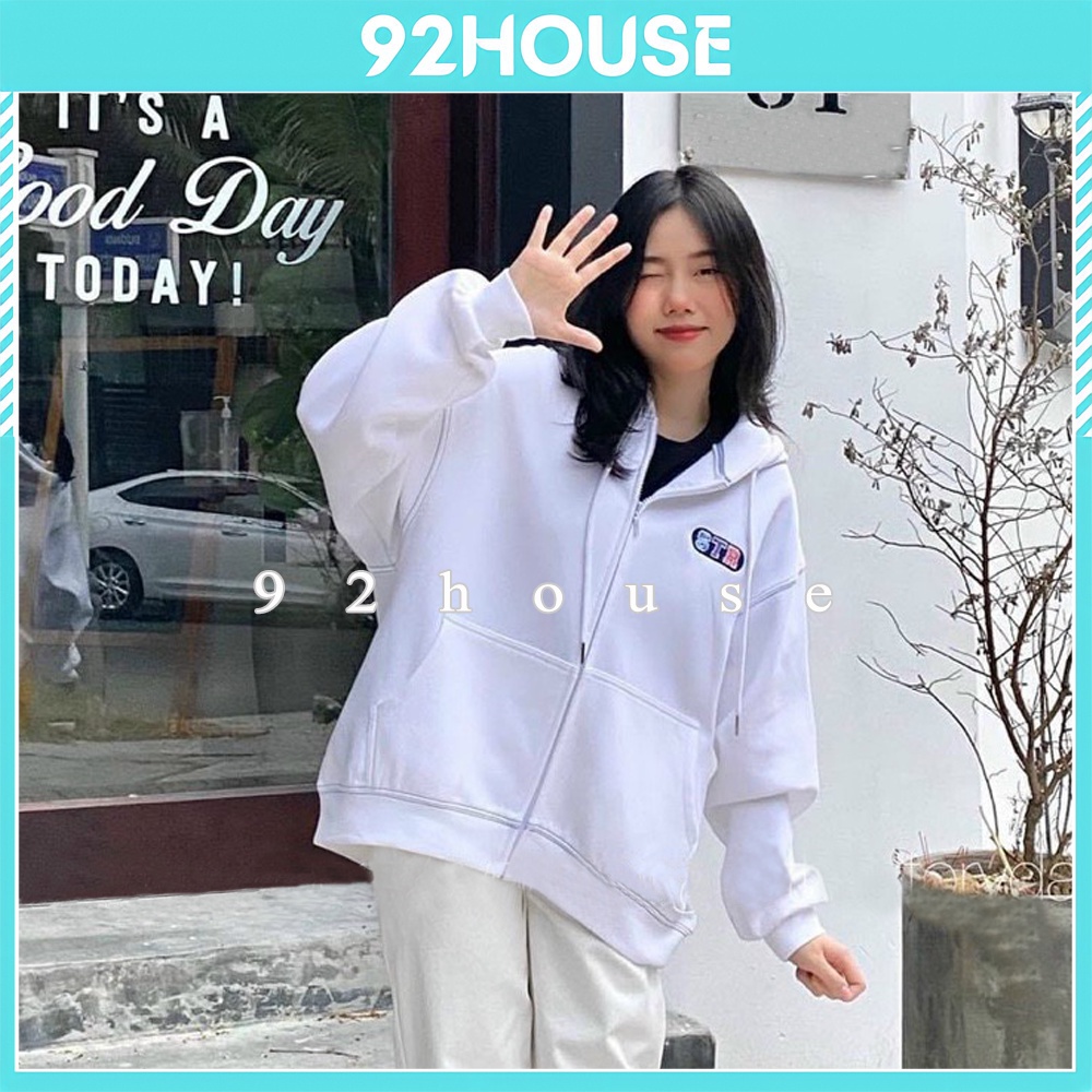 Áo khoác nỉ basic trơn thêu chữ có nón form rộng freesize / Áo gió ulzzang unisex chữ thêu