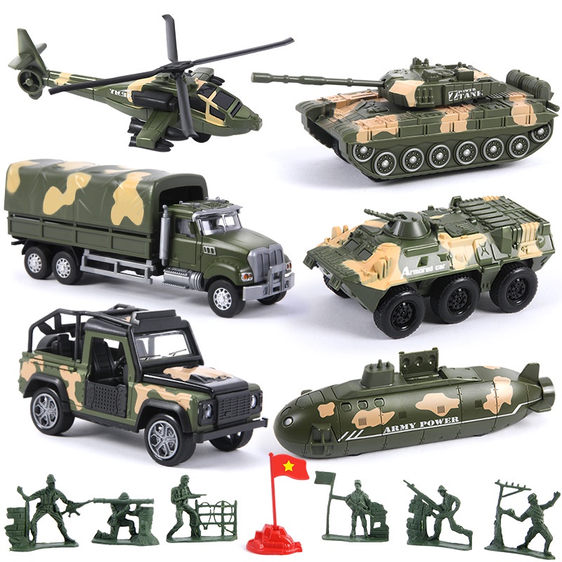 Bộ Đồ Chơi Xe Quân Sự 6 Món, Xe Mặt Cười 8 Món Khung Chắc Chắn-Nhựa ABS Màu Sắc Đẹp